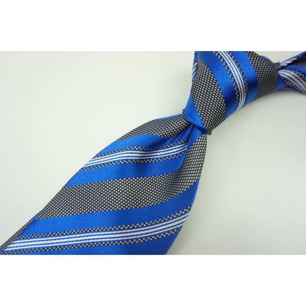 Dolcepunta Royal Blue Striped Woven VIBRANT Seven Fold Silk Tie